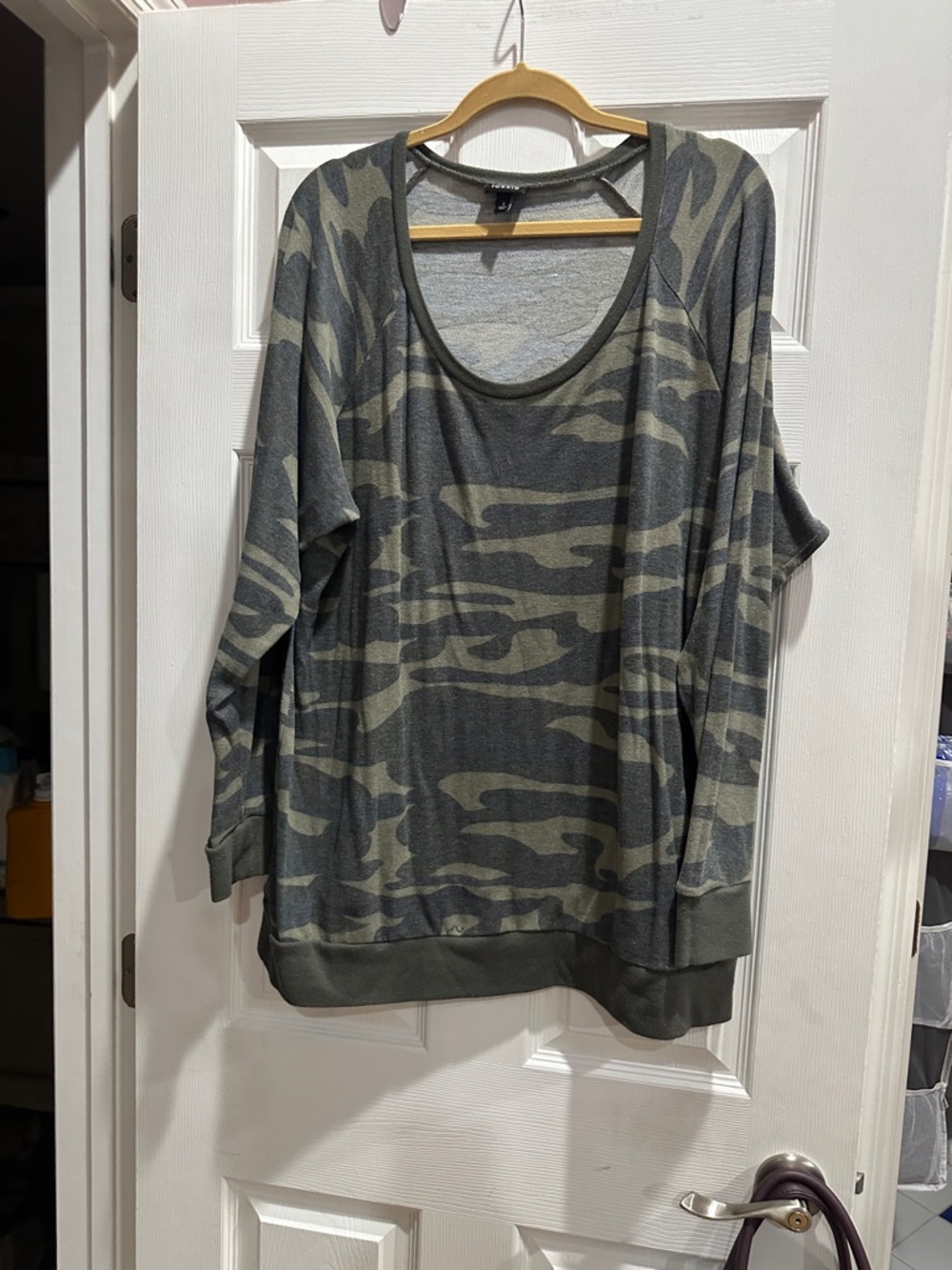 torrid Olive and Dark Gray Camo Scoop Neck Pullover